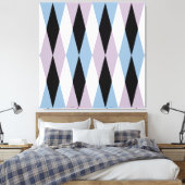 Harlequin Diamond Pattern - Blau und Dusty Lilac Leinwanddruck (Insitu (Schlafzimmer))