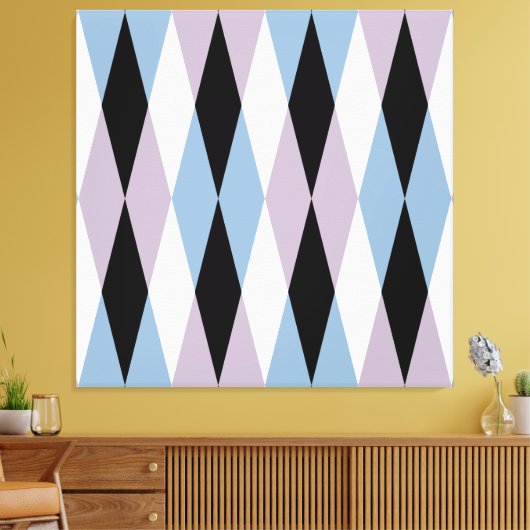 Harlequin Diamond Pattern - Blau und Dusty Lilac Leinwanddruck (Insitu (Wohnzimmer))