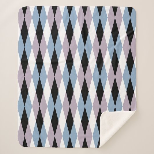 Harlequin Diamond Pattern - Blau und Dusty Lilac Sherpadecke (Vorderseite)