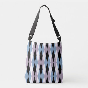 Harlequin Diamond Pattern - Blau und Dusty Lilac Tragetaschen Mit Langen Trägern