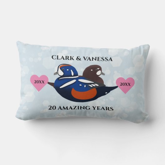 Harlequin Ducks Lovebirts jedes Jahr Lendenkissen (Rückseite)