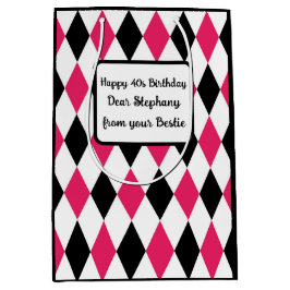 Harlequin Elegant Diamond Geometric Schwarz-weiß Mittlere Geschenktüte