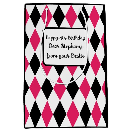 Harlequin Elegant Diamond Geometric Schwarz-weiß Mittlere Geschenktüte (Vorderseite)