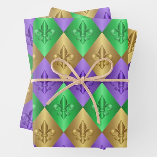 Harlequin Fleur-de-Lis Mardi Gras-Muster Geschenkpapier Set (Beispiel)