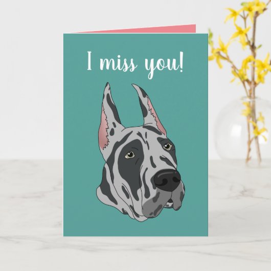 Harlequin Gray Great Dane Vermisst Sie Karte (Gelbe Blume)