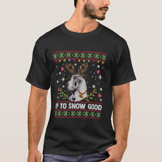Harlequin Great Dane Dog Reindeer Ugly Christmas S T-Shirt (Vorderseite)