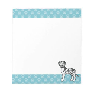 Harlequin Great Dane Hund Zeichnend mit blauen Gre Notizblock