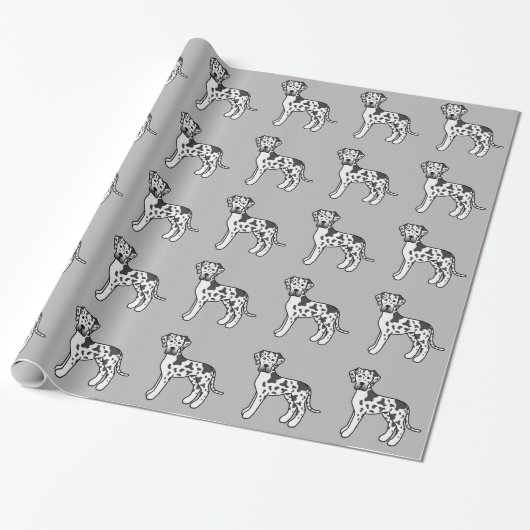 Harlequin Great Dane Hunde Muster auf Grau Geschenkpapier (Ungerollt)
