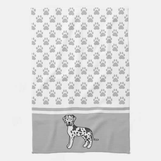 Harlequin Great Dane mit Graupaws-Muster Geschirrtuch (Vertikal)