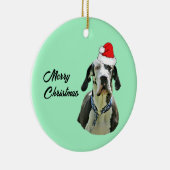 Harlequin Great Dane mit Weihnachtsmannmütze Keramik Ornament (Rechts)