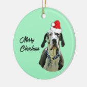 Harlequin Great Dane mit Weihnachtsmannmütze Keramik Ornament (Links)