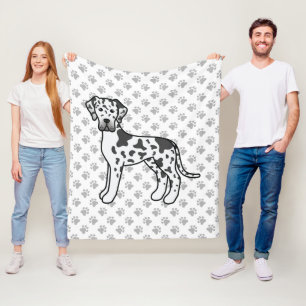 Harlequin Great Dane Niedlich Cartoon Dog & Paws Fleecedecke