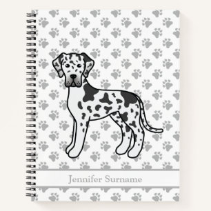 Harlequin Great Dane Niedlich Cartoon Dog & Text Notizblock