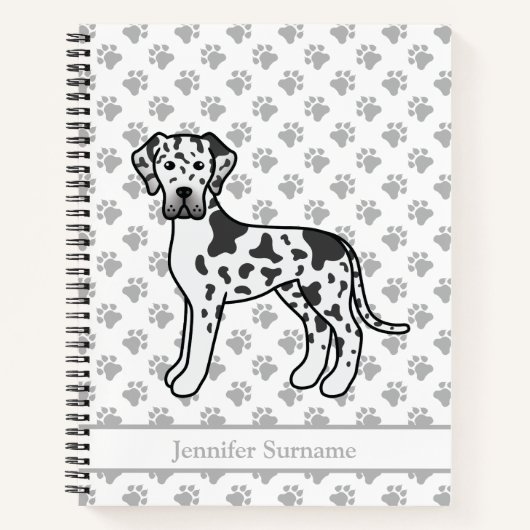 Harlequin Great Dane Niedlich Cartoon Dog & Text Notizblock (Vorderseite)