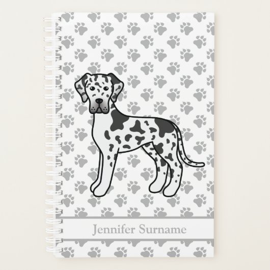 Harlequin Great Dane Niedlich Cartoon Dog & Text Planer (Vorderseite)