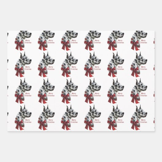 Harlequin Great Dane Weihnachten Geschenkpapier Set (Vorderseite)