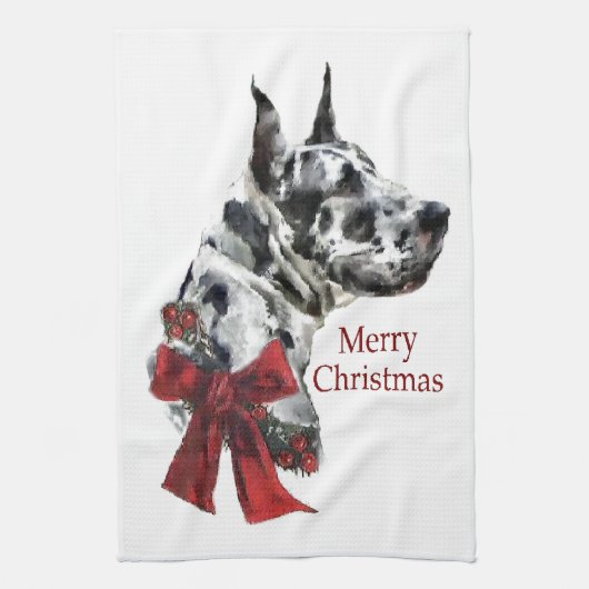 Harlequin Great Dane Weihnachten Geschirrtuch (Vertikal)