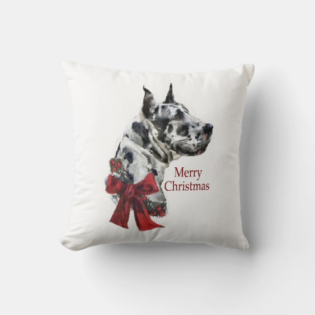 Harlequin Great Dane Weihnachten Kissen (Vorderseite)