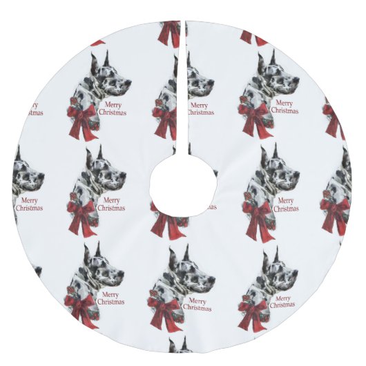 Harlequin Great Dane Weihnachten Polyester Weihnachtsbaumdecke (Vorderseite)