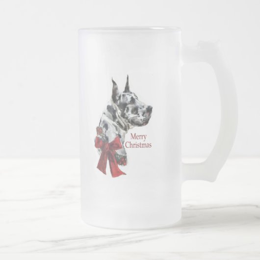 Harlequin Great Dane Weihnachtsgeschenk Mattglas Bierglas (Rechts)