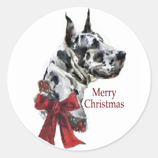 Harlequin Great Dane Weihnachtsgeschenk Runder Aufkleber (Vorderseite)