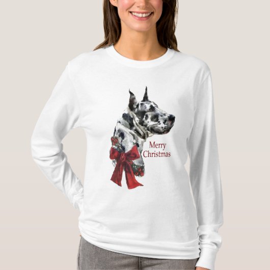 Harlequin Great Dane Weihnachtsgeschenk T-Shirt (Vorderseite)