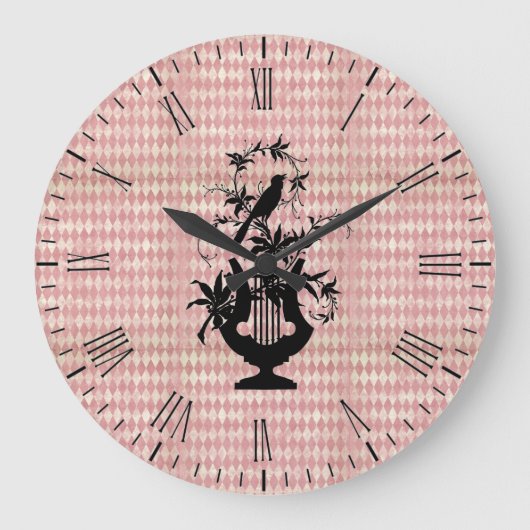 Harlequin Harp Bird Silhouette Wall Clock Große Wanduhr (Vorderseite)