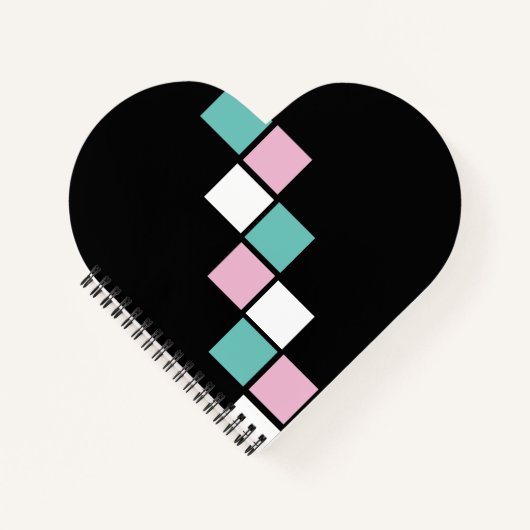 Harlequin Heart Notebook (Schwarz, Aqua & Pink) Notizblock (Vorderseite)