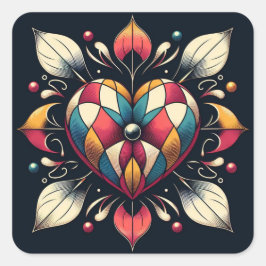 Harlequin Heart Quadratischer Aufkleber