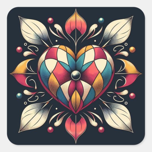 Harlequin Heart Quadratischer Aufkleber (Vorderseite)