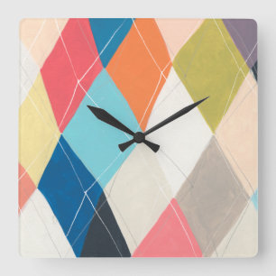 Harlequin Hopscotch - Argyle Pattern Quadratische Wanduhr