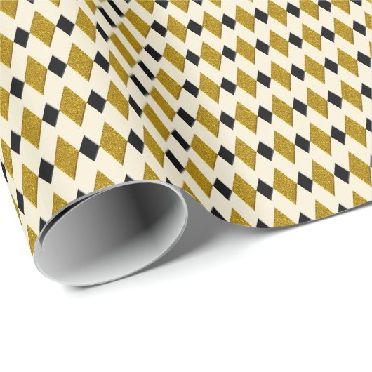 Harlequin in Gold, Schwarz, Creme Geschenkpapier (Rolleneckpunkt)