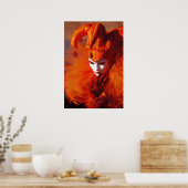 Harlequin in Orange am Karneval von Venedig Poster (Küche)