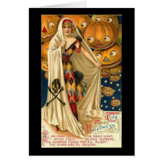 Harlequin Lady Vintag Halloween Grußkarte