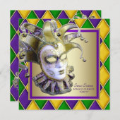 Harlequin Mardi Gras Masquerade Party Einladung (Vorne/Hinten)