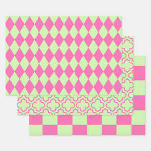 Harlequin Marokkanischer Scheck DIY Farben Selleri Geschenkpapier Set