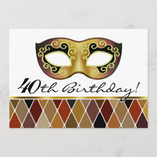 Harlequin Masquerade 40. Geburtstag Party (Taupe) Einladung