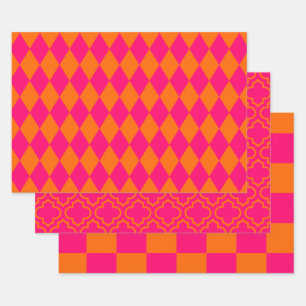 Harlequin Moroccan Check DIY Farben Orng Ras Pink Geschenkpapier Set