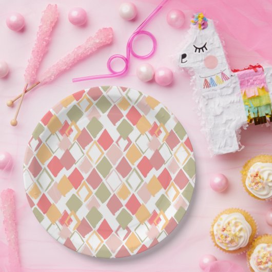 Harlequin Muster in Popkeln Sommerfarben Pappteller (Party)
