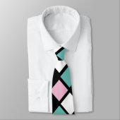 Harlequin Neck Tie (Schwarz, Aqua & Pink) Krawatte (Gebunden)