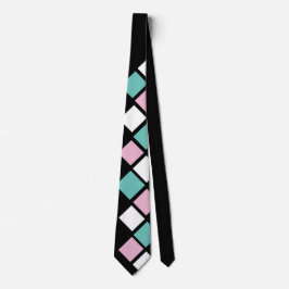 Harlequin Neck Tie (Schwarz, Aqua & Pink) Krawatte