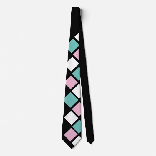 Harlequin Neck Tie (Schwarz, Aqua & Pink) Krawatte (Vorderseite)