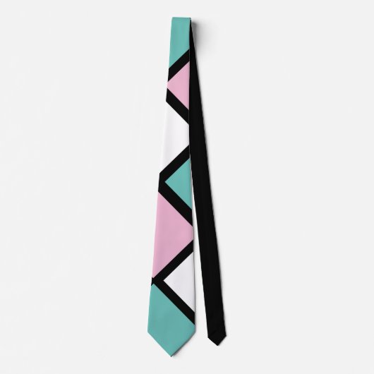 Harlequin Neck Tie (Schwarz, Aqua & Pink) Krawatte (Vorderseite)