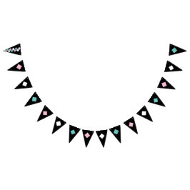 Harlequin-Party-Banner (schwarz, Aqua und rosa) Wimpelkette