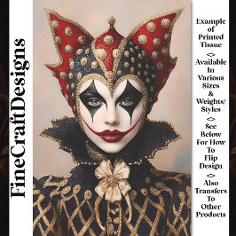 Harlequin Red, Gold und White Face BT9 Decoupage Seidenpapier