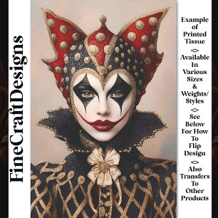 Harlequin Red, Gold und White Face BT9 Decoupage Seidenpapier