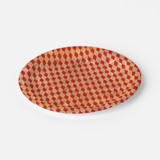 Harlequin Red Vintag Pappteller (Schrägansicht)
