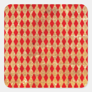 Harlequin Red Vintag Quadratischer Aufkleber