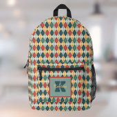 Harlequin Retro Red Gold Green Monogram Raute Bedruckter Rucksack