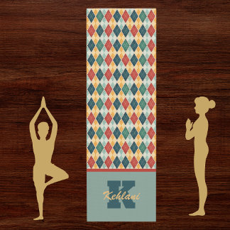 Harlequin Retro Red Gold Green Monogram Raute Yogamatte